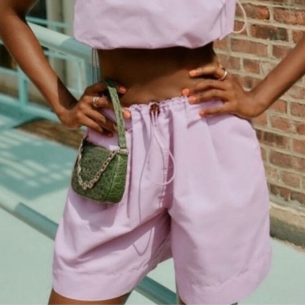 Staud Coconut Nylon Shorts Pull Cord Waist Lavender Purple Size XS